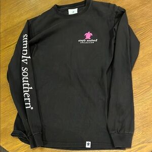 Simply Southern Black Long Sleeve Tee with Pink Turtle Logo